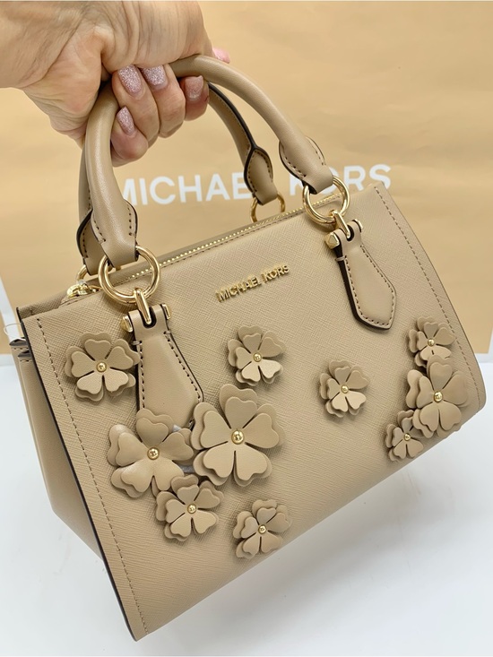 Michael Kors Handbags - NWT Michael Kors Marilyn  Camel Floral Applique Satchel